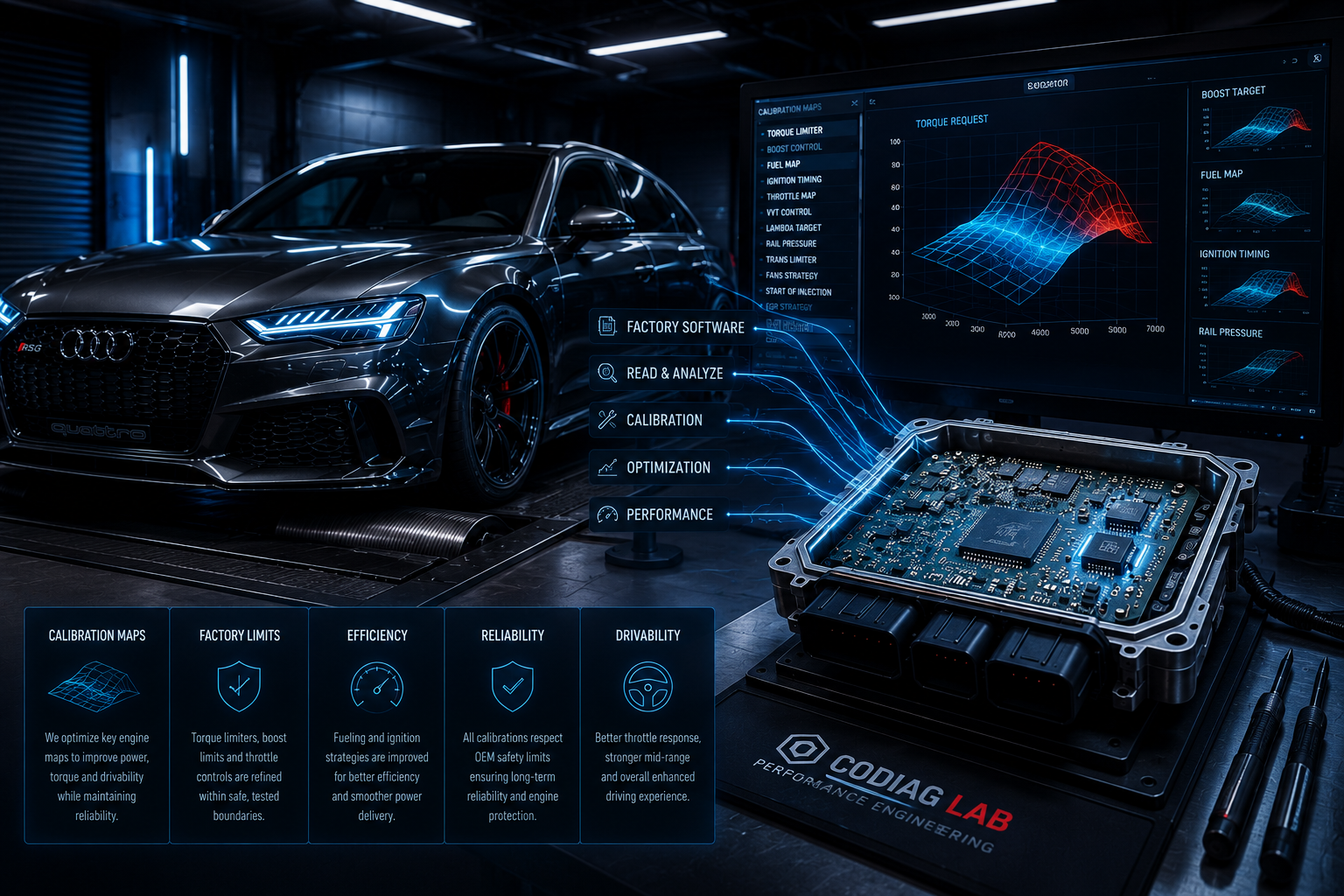 Stage 1 ECU calibration maps and software optimization